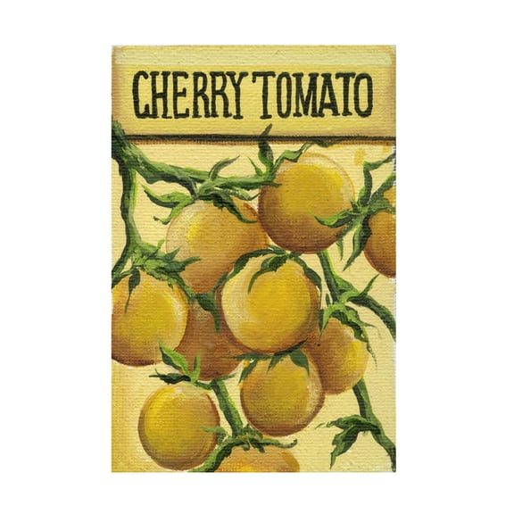 Canvas Wall Art - Debbi Wetzel 'Seed Packets 10 - Cherry Tomato' Wall Art for Living Room, Bedroom, or Office Décor by Trademark Fine Art - 12 x 19 Inches