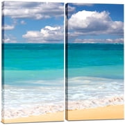 Canvas Wall Art Decor - 12x24 2 Piece Set Total 24x24 inch - Blue Ocean Beach - Decorative & Modern Multi Panel Split Canvas Prints for Dining & Living Room, Kitchen, Bathroom, Bedroom & Office