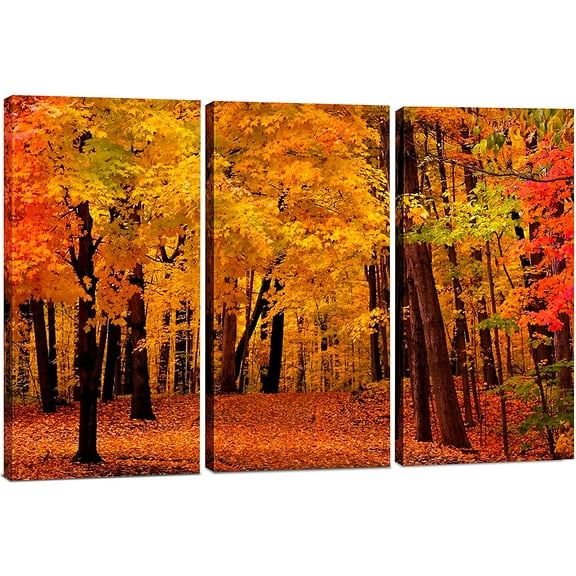 Canvas Wall Art Decor - 12x24 3 Piece Set (Total 24x36 inch) - Autumn Forest Tree - Decorative & Modern Multi Panel Split Canvas Prints for Dining & Living Room, Kitchen, Bedroom, Bathroom & Office