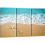 Canvas Wall Art Decor - 12x24 3 Piece Set Total 24x36 inch - Sandy Beach & Sea - Decorative & Modern Multi Panel Split Canvas Prints for Dining & Living Room, Kitchen, Bathroom, Bedroom & Office
