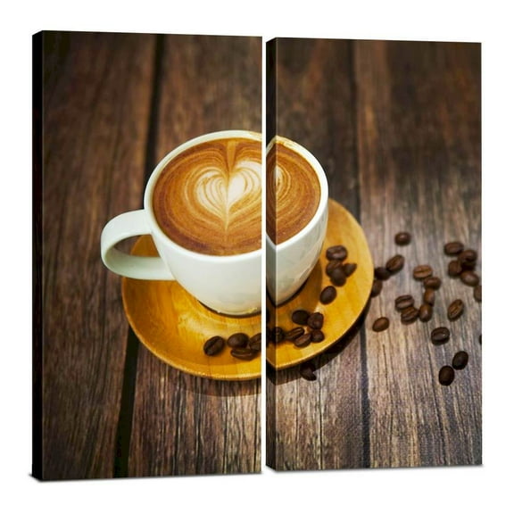 Canvas Wall Art Decor - 12x24 Framed 2 Piece Set (Total 24x24 inch) - Cafe Coffee Latte - Decorative & Modern Multi Panel Split Canvas Prints