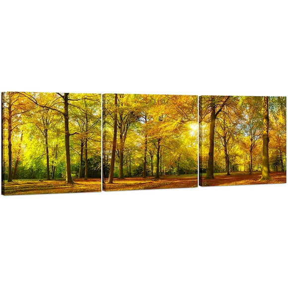 Canvas Wall Art Decor - 24x24 3 Piece Set (Total 24x72 inch) - Tree Filled Forest Landscape - Large Decorative & Modern Multi Panel Split Prints for Dining & Living Room, Kitchen, Bedroom & Office