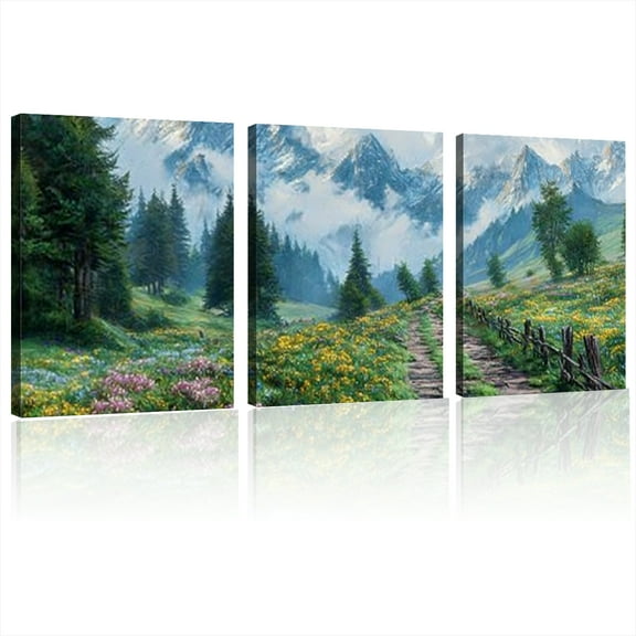 Canvas Wall Art Decor Canvas Wall Decor Nature Landscape Wall Art Decorations Wall Pictures for Living Room Artwork for Walls Modern Green Forest Wall Art Prints Bedroom Office Wall Decor12x16x3pcs
