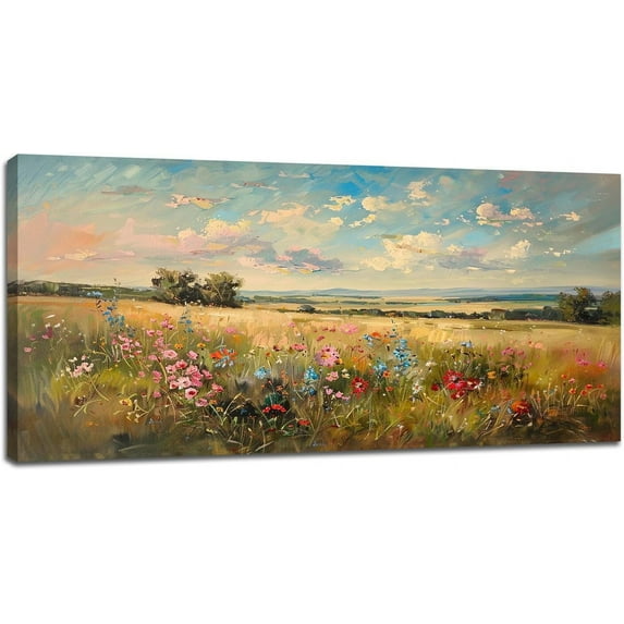 Canvas Wall Art Decor for Living Room Bedroom Vintage Wildflower Floral Pictures Retro Field Flower Nature Landscape Painting Prints Home Office Unframed Artwork Decoration