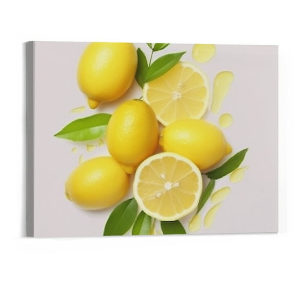 Canvas Wall Art Decor for Bedroom Bathroom Colorful Lemon Fruit Pattern Picture Print Painting,Framed Artwork for Living Room,Office 20×16in