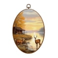 thumbnail image 1 of Canvas Wall Art Deer Autumn Rustic Forest Wildlife Elk Hunting Modern Water Autumn Oval Framed Canvas Prints Hunting Theme Wall Hanging Decor for Cabin Lodge 8.6"x11.4", 1 of 7