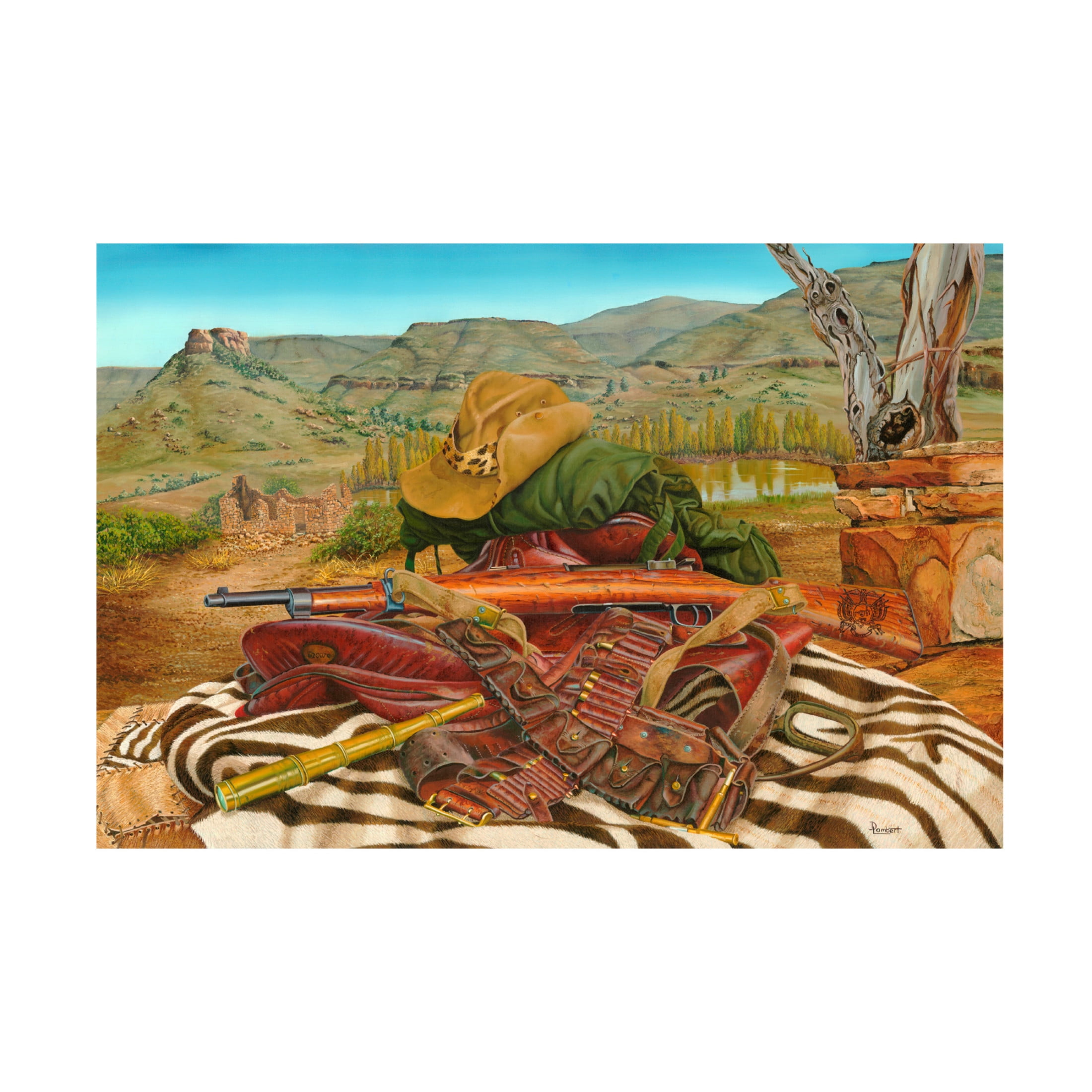 Canvas Wall Art - Delene Lambert 'Hunting Still Life 3' Wall Art for Living Room, Bedroom, or Office Décor by Trademark Fine Art - 32 x 22 Inches