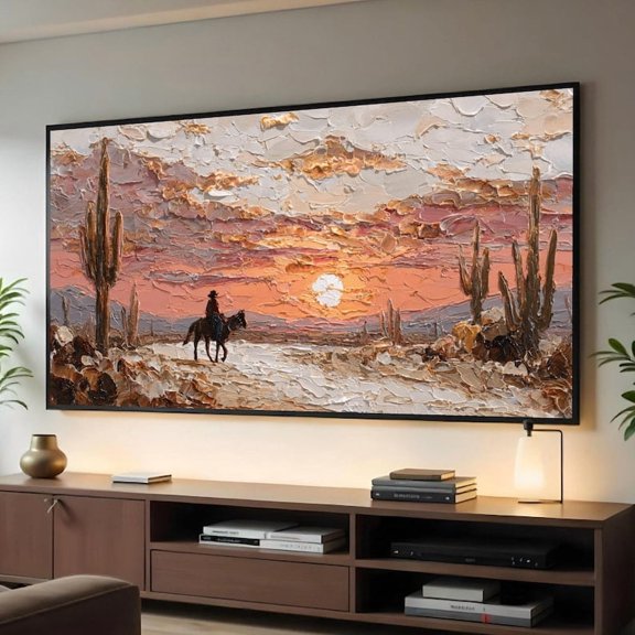 Canvas Wall Art Desert Sunset Cowboy Horse Rider Silhouette Western Landscape Scene 16x24