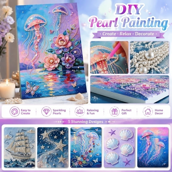 Canvas Wall Art, Diamond Art Painting, Coastal Decor for Home, Starry Sky Blue Wall Decor, 15X11X0.78 Inch All-Inclusive Diy Pearl Bead Art Kit with