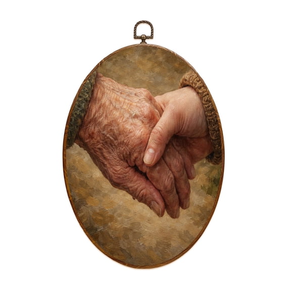 Canvas Wall Art Elderly care Oval Framed Canvas Prints Vintage Wall Hanging Decor for Home Bathroom Decorations Gift for Mom Women 8.6"x11.4"