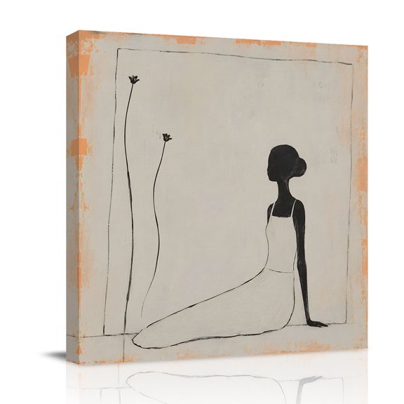 Canvas Wall Art, Elegance Girl Framed Canvas Prints for Bathroom Desk, Boho Minimalist Modern Floral Vintage Small Gallery Wrapped Wall Decor for Home Office, Gifts, 8"x8" Ship Next Day