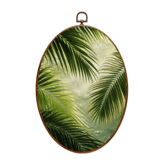 Canvas Wall Art Elegant Palm Leaf Print Modern Calm Airy Aesthetic Oval Framed Canvas Prints Vintage Wall Hanging Decor for Home Decorations 8.6"x11.4"