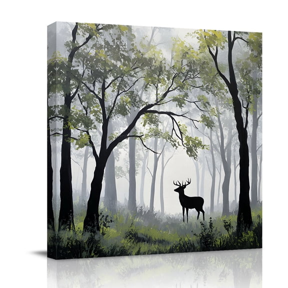 Canvas Wall Art, Elk Forest Framed Canvas Prints for Bathroom Kitchen, Summer Pine Trees Farmhouse Cabin Gallery Wrapped Wall Decor for Home Office, Gifts, 10"x10" Ship Next Day