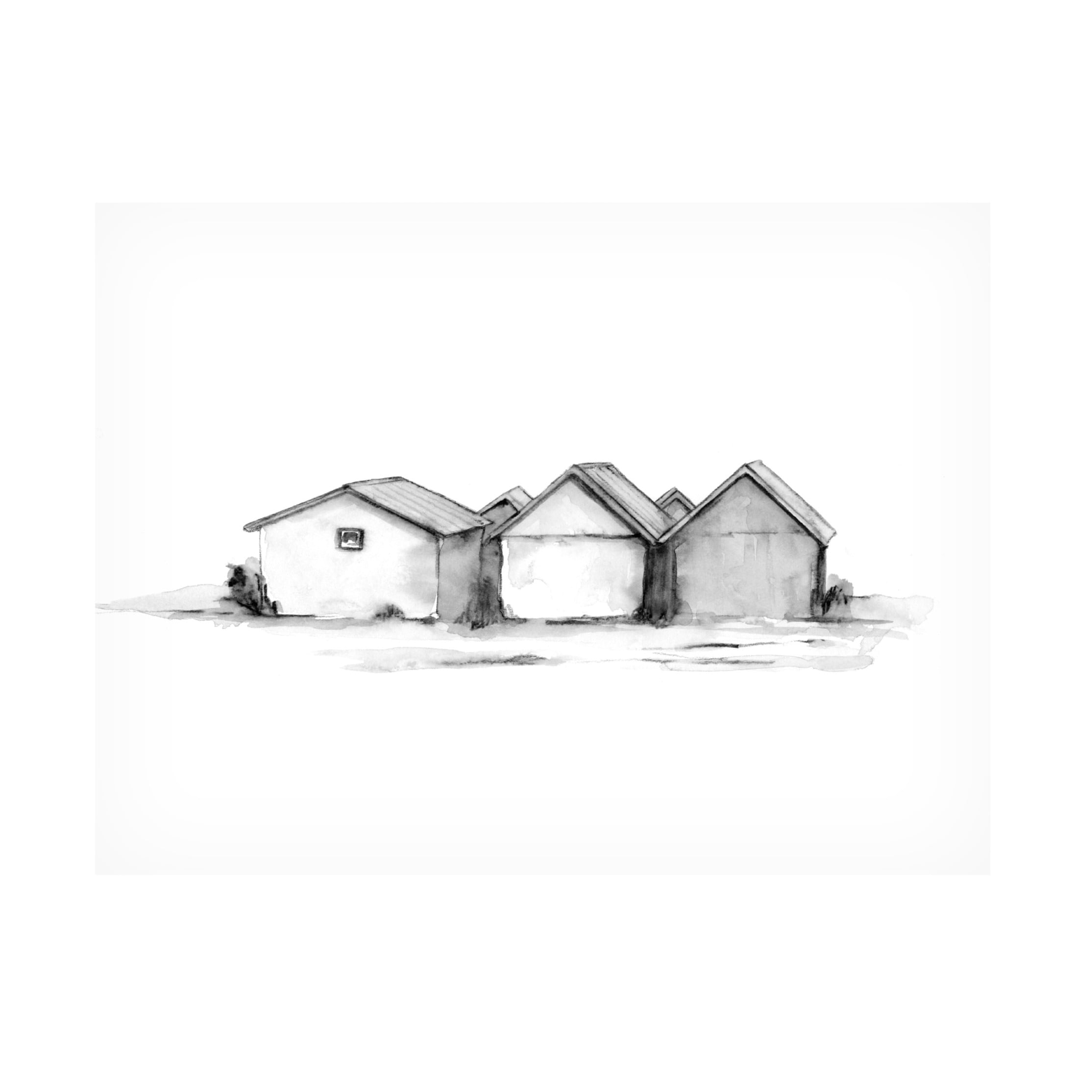 Canvas Wall Art - Emma Caroline 'Fishing Huts I' Wall Art for Living Room, Bedroom, or Office Décor by Trademark Fine Art - 47 x 35 Inches