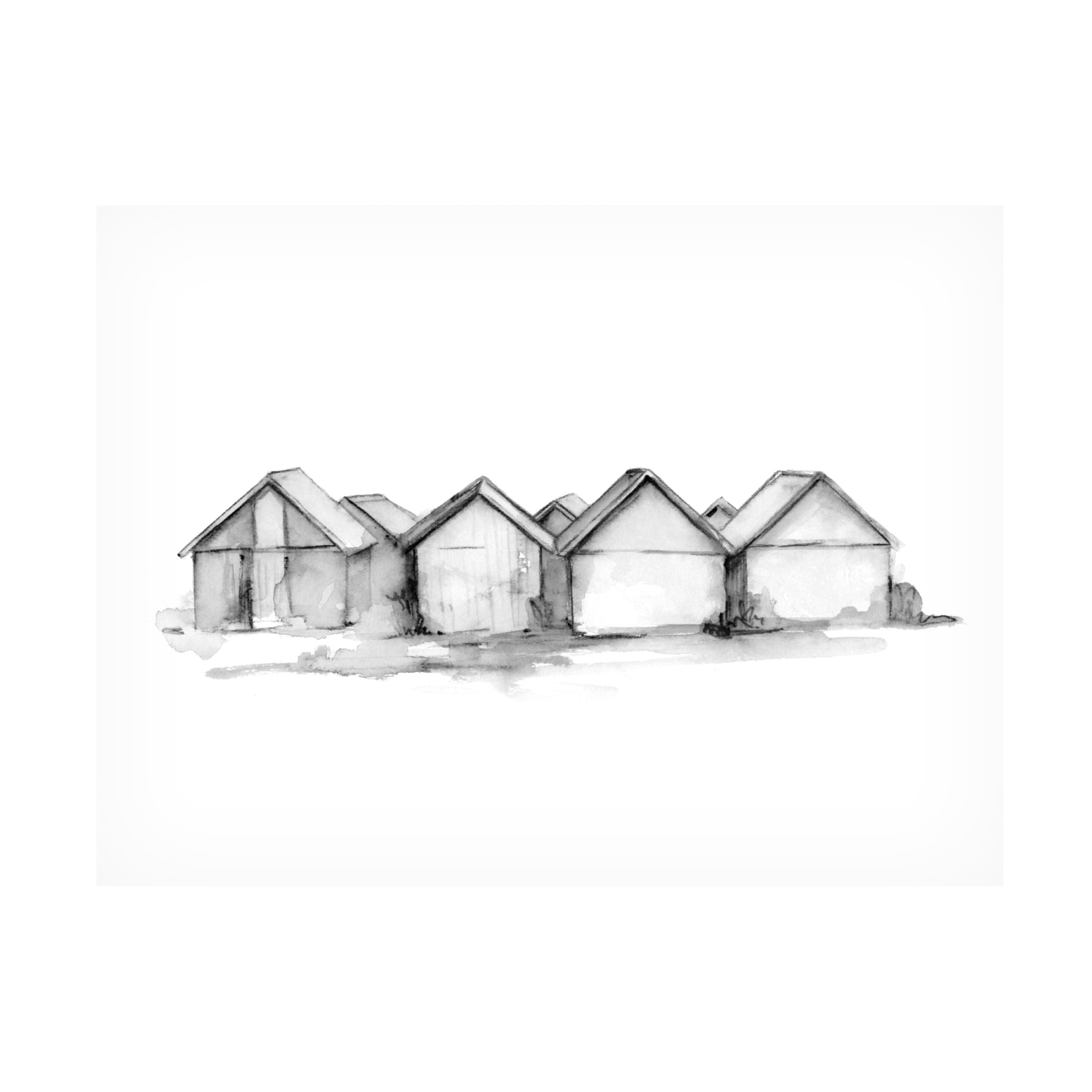 Canvas Wall Art - Emma Caroline 'Fishing Huts II' Wall Art for Living Room, Bedroom, or Office Décor by Trademark Fine Art - 47 x 35 Inches