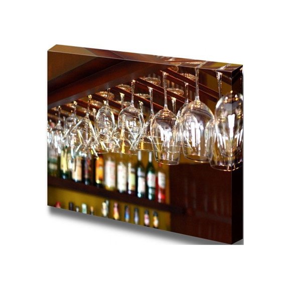 Canvas Wall Art - Empty Glasses for Wine Above a Bar Rack | Modern Home Decor Canvas Prints Gallery Wrap Giclee Printing & Ready to Hang - 12" x 18"