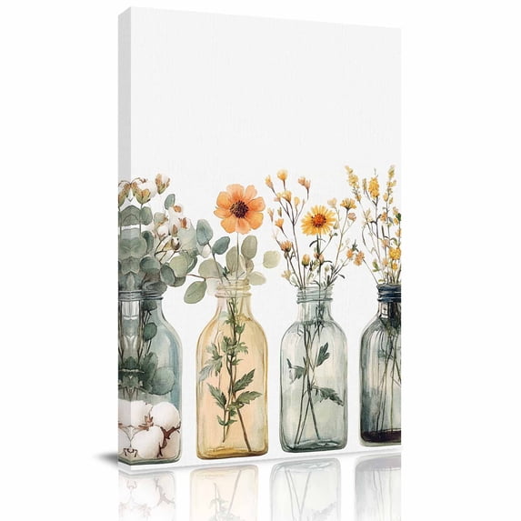 Canvas Wall Art, Eucalyptus Flower Framed Canvas Prints for Kitchen Bedroom, Orange Floral Sage Green Leaf Daisy Small Gallery Wrapped Wall Decor for Home Office, Gifts, 8"x12" Ship Next Day