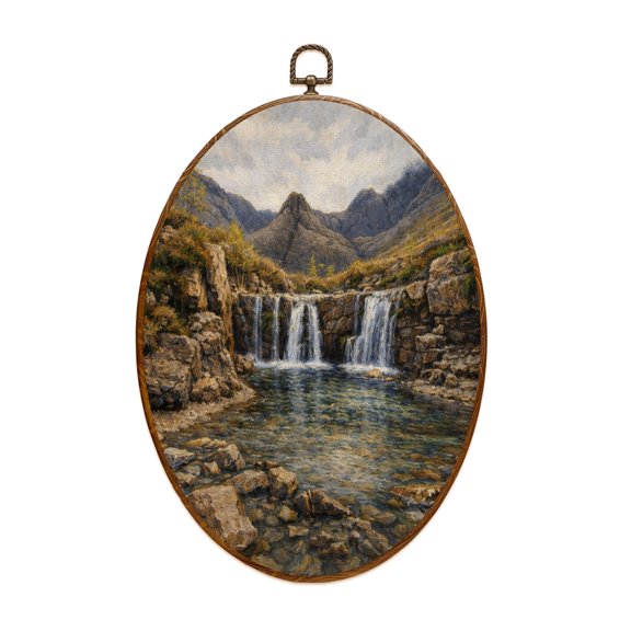 Canvas Wall Art Fairy Pools Glen Brittle Isle Skye Scotland UK Oval Framed Canvas Prints Vintage Wall Hanging Decor for Home Bathroom Decorations Gift for Mom Women 8.6"x11.4"