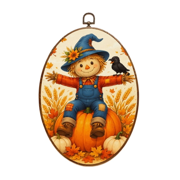 Canvas Wall Art Fall Decor Wall Art Pumpkin Autumn Harvest Scarecrow Farmhouse Oval Framed Canvas Prints Vintage Wall Hanging Decor for Home Decorations 8.6"x11.4"