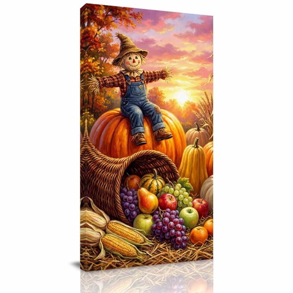 Canvas Wall Art, Fall Harvest Framed Canvas Prints for Hallway Bedroom, Thanksgiving Pumpkin Fruits Country Farm Oversized Gallery Wrapped Wall Decor for Home Office, Gifts, 24"x48" Ship Next Day