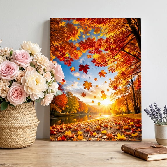 Treee Falling Canvas Wall Art Fall Maple Tree Canvas Art Print Country Red Maple Leaf ...