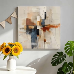 Canvas Wall Art Fall Stripe Canvas Art Print Modern Abstract Geometric Beige Brown Gray Lines Pictures Wall Decor for Living Room Bedroom Artwork Decorations Stretched Framed Ready to Hang 8"x8"