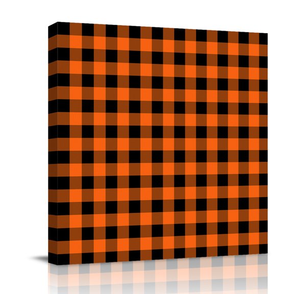 Canvas Wall Art, Farm Buffalo Plaid Framed Canvas Prints for Bathroom Desk, Orange Black Checkered Small Gallery Wrapped Wall Decor for Home Office, Gifts, 8"x8" Ship Next Day