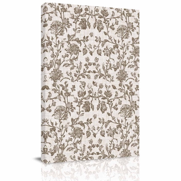 Canvas Wall Art, Farmhouse Brown Framed Canvas Prints for Bedroom Bathroom, Vintage Flower Leaf Botanical Plant Gallery Wrapped Wall Decor for Home Office, Gifts, 11"x14" Ship Next Day