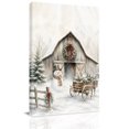 thumbnail image 1 of Canvas Wall Art, Farmhouse Christmas Framed Canvas Prints for Hallway Living Room, Xmas Tree Barn Snowman Winter Rustic Extra Large Gallery Wrapped Wall Decor for Home Office, Gifts, 20"x30", 1 of 9