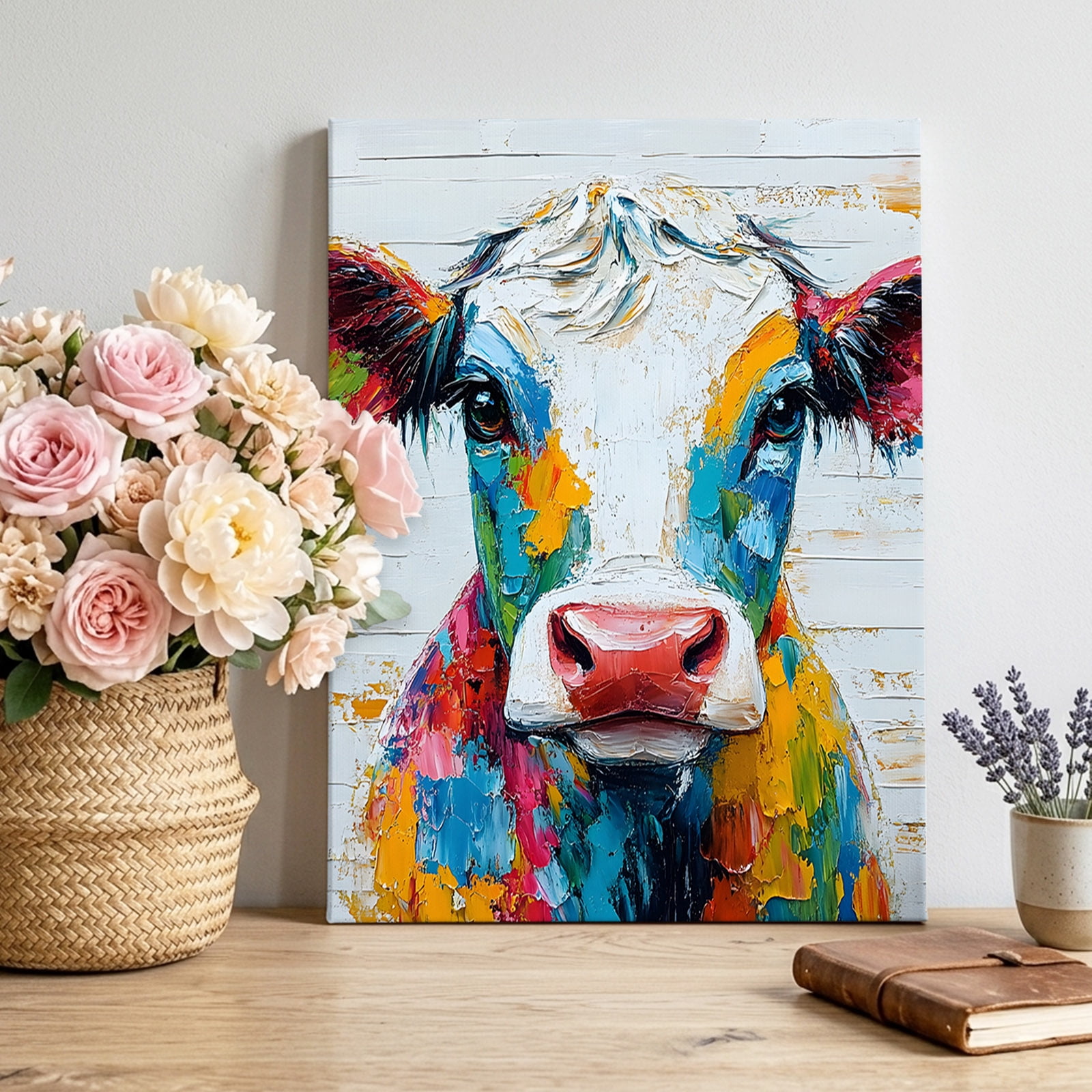  Canvas Wall Art, Farmhouse Cow Framed Canvas Prints for Living Room Motiv 