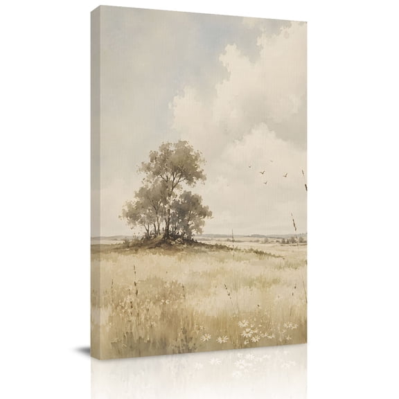 Canvas Wall Art, Farmhouse Grassland Framed Canvas Prints for Bedroom Dining Room, Country Trees Pastoral Natural Scenery Large Gallery Wrapped Wall Decor for Home Office, Gifts, 20"x24"