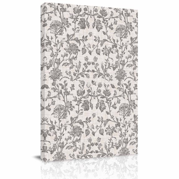 Canvas Wall Art, Farmhouse Grey Framed Canvas Prints for Living Room Bedroom, Vintage Flower Leaf Botanical Plant Extra Large Gallery Wrapped Wall Decor for Home Office, Gifts, 24"x36" Ship Next Day