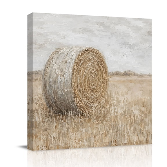 Canvas Wall Art, Farmhouse Hay Bale Framed Canvas Prints for Bathroom Desk, Rustic Country Vintage Field Small Gallery Wrapped Wall Decor for Home Office, Gifts, 8"x8" Ship Next Day
