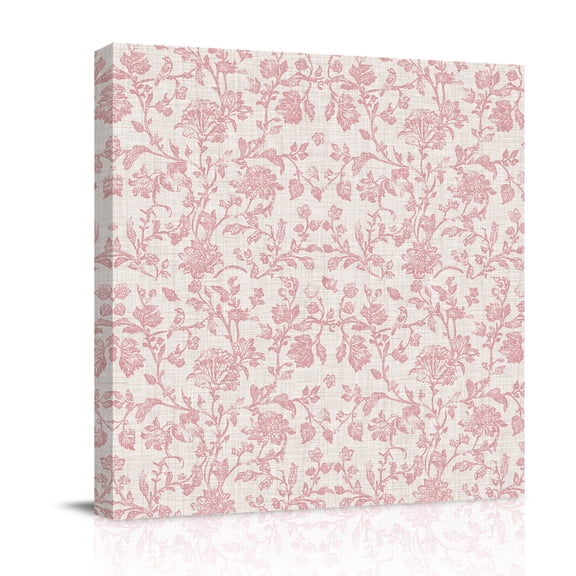Canvas Wall Art, Farmhouse Pink Framed Canvas Prints for Bedroom Office, Vintage Flower Leaf Botanical Plant Large Gallery Wrapped Wall Decor for Home Office, Gifts, 16"x16" Ship Next Day