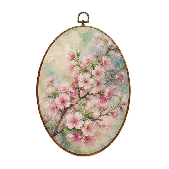 Canvas Wall Art Floral Flower Tree Modern Sage Green Decorative Floral Branches Cherry Oval Framed Canvas Prints Vintage Wall Hanging Decor for Home Decorations 8.6"x11.4"