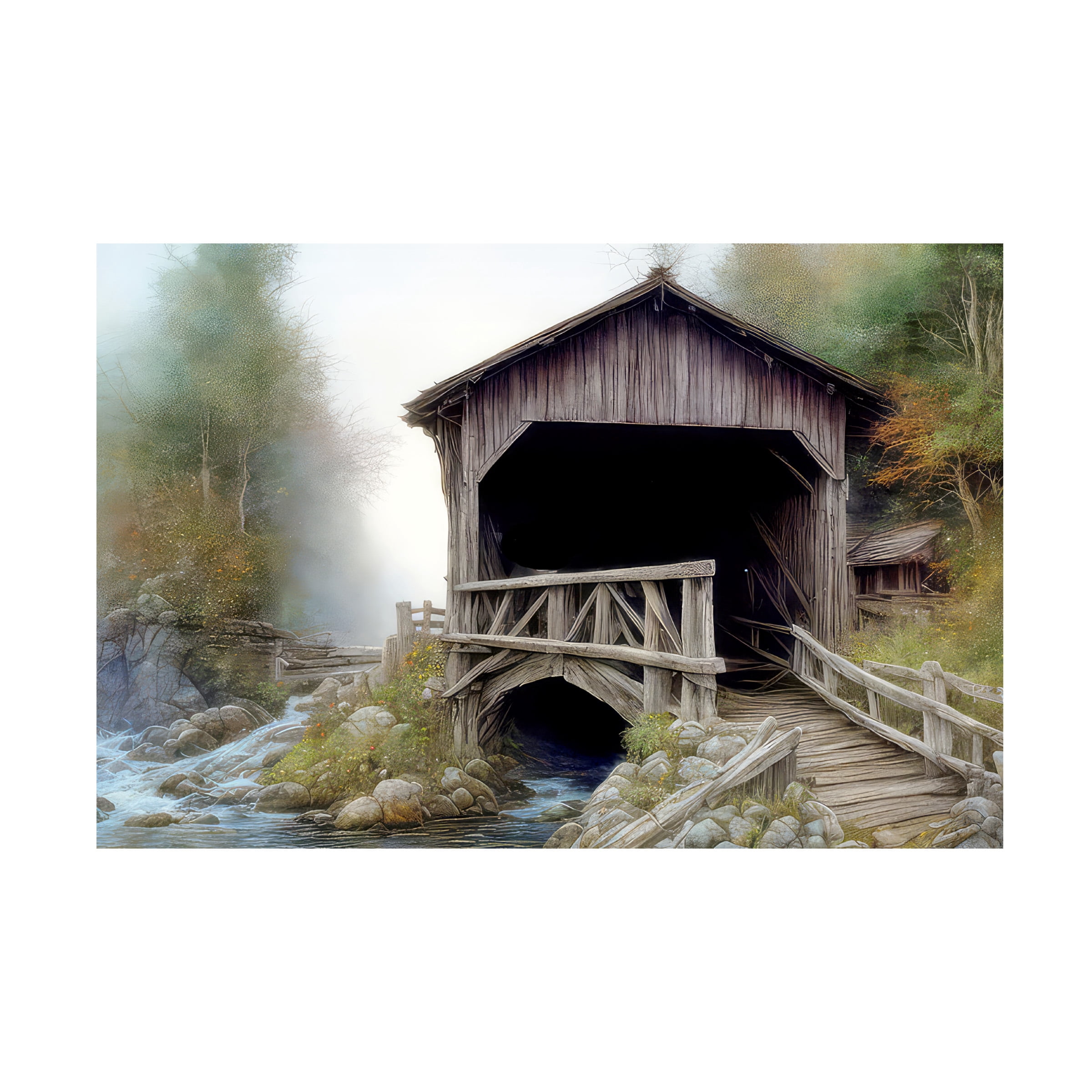 Canvas Wall Art - FootePrint Art 'Bridge Over County Creek' Wall Art for Living Room, Bedroom, or Office DÃ©cor by Trademark Fine Art - 47 x 30 Inches