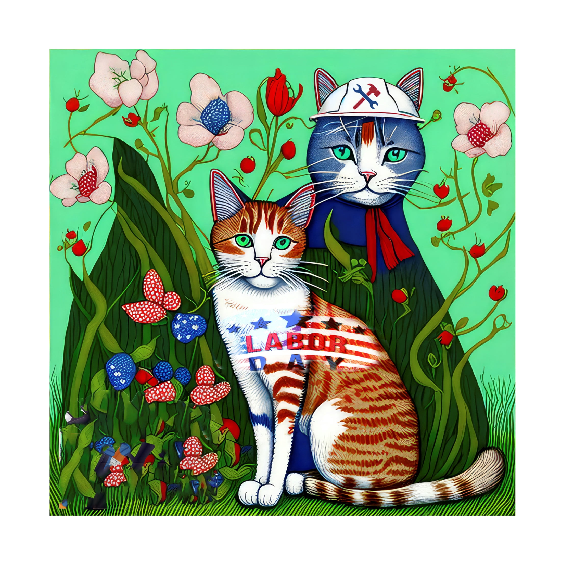 Canvas Wall Art - FootePrint Art 'Labor Day Kitties' Wall Art for Living Room, Bedroom, or Office Décor by Trademark Fine Art - 18 x 18 Inches
