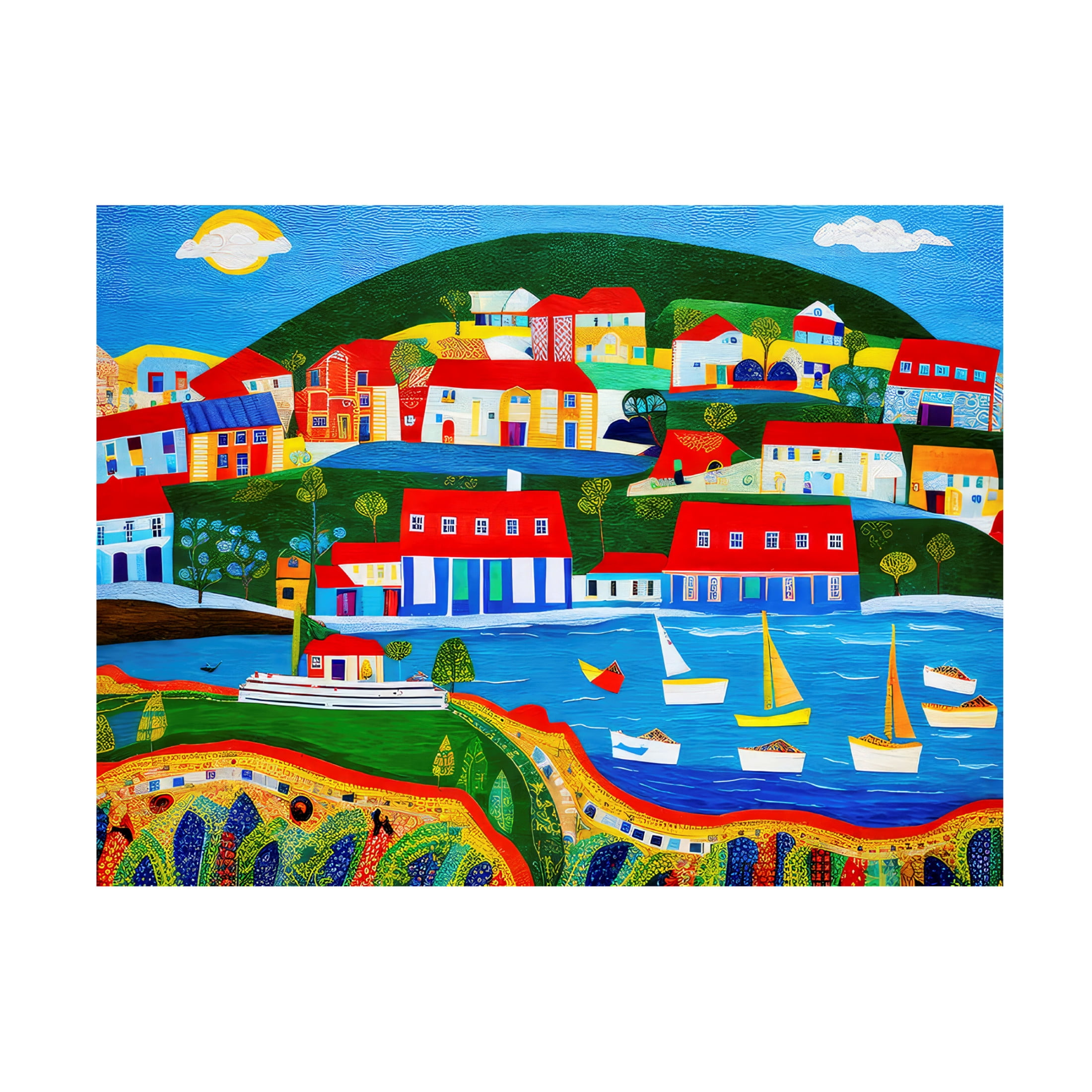 Canvas Wall Art - FootePrint Art 'Quaint Coastal Community' Wall Art for Living Room, Bedroom, or Office Décor by Trademark Fine Art - 47 x 35 Inches