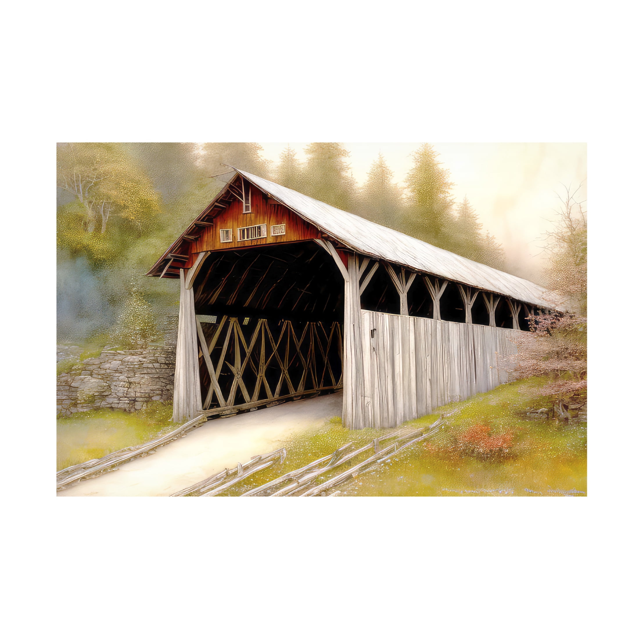 Canvas Wall Art - FootePrint Art 'Quaint Country Bridge' Wall Art for Living Room, Bedroom, or Office Décor by Trademark Fine Art - 32 x 22 Inches