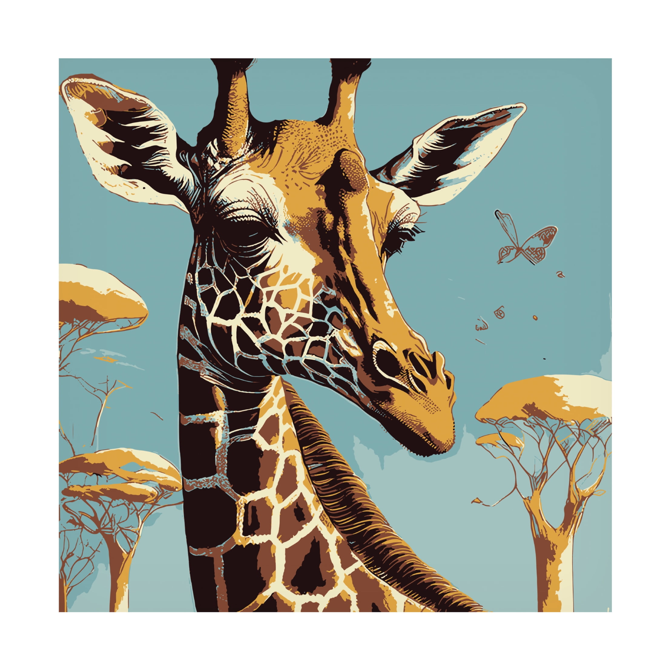 Canvas Wall Art - FootePrint Art 'Giraffe, Beautiful Africa Environment' Wall Art for Living Room, Bedroom, or Office Décor by Trademark Fine Art - 24 x 24 Inches