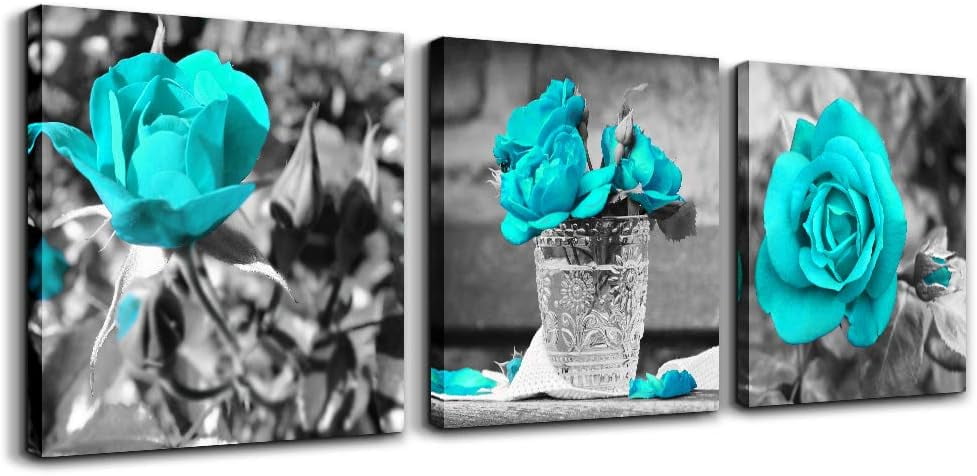 Black Framed Blue Rose Canvas Wall Art Set
