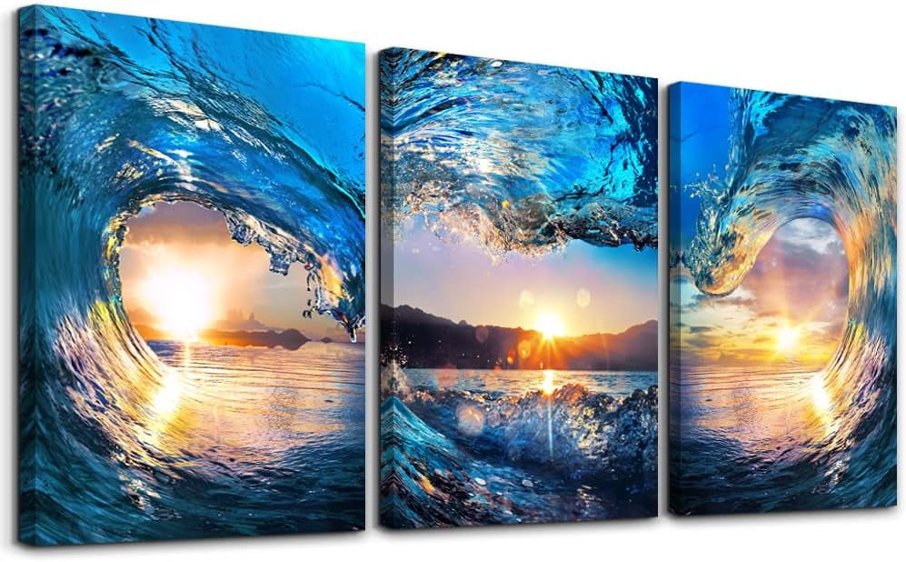 Ocean Waves and Sunrise Canvas Wall Art Set for Kids