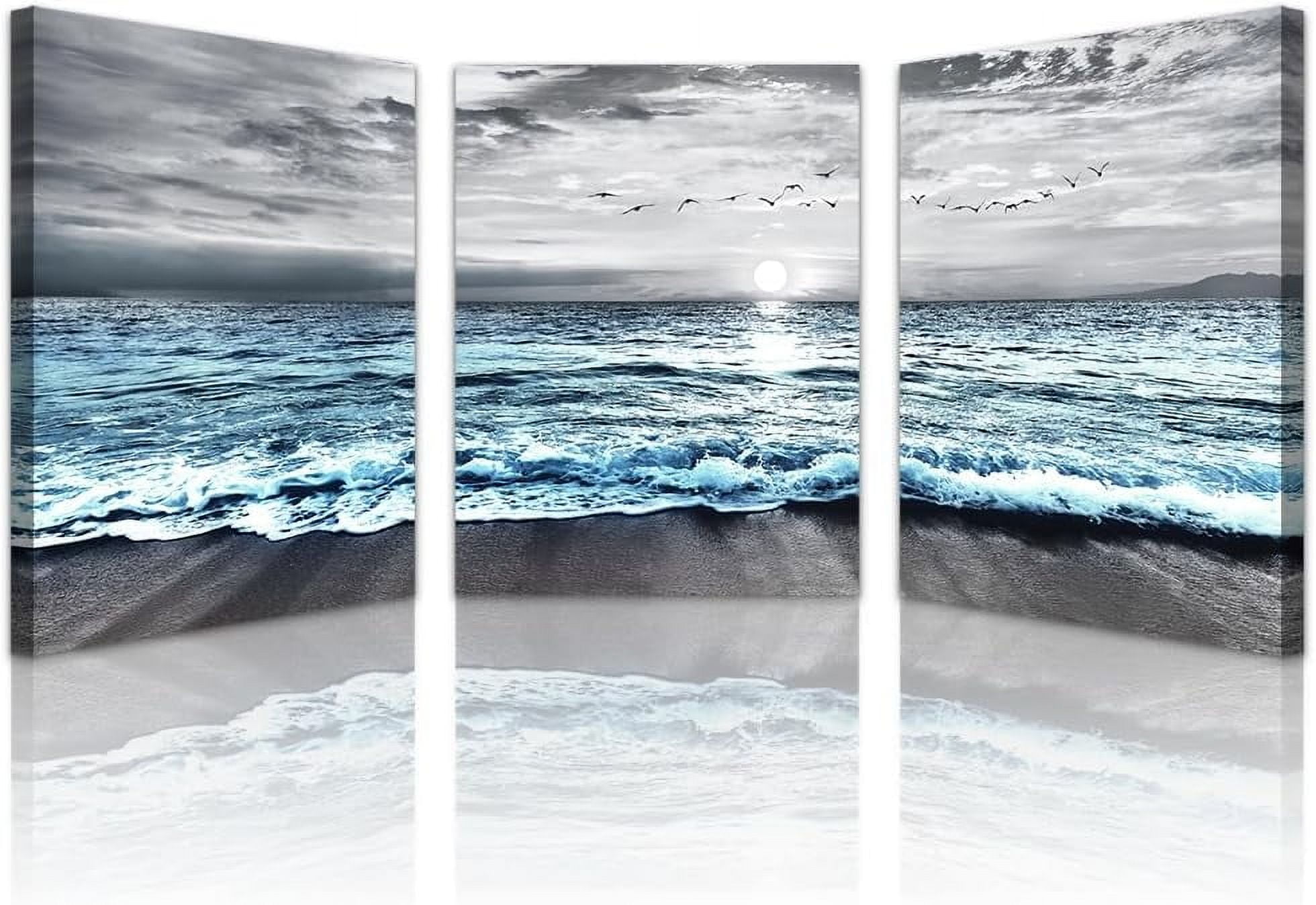 Blue Ocean Beach Landscape Canvas Wall Art Set