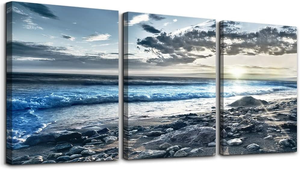 Blue Ocean Beach Landscape Canvas Wall Art Set