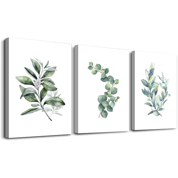 Canvas Wall Art For Living Room Wall Decor For Bedroom Green Leaves Plants Watercolor Painting Office Wall Pictures Kitchen Wall Decorations Bathroom