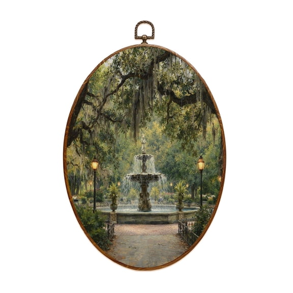 Canvas Wall Art Forsyth Park Savannah Georgia Oval Framed Canvas Prints Vintage Wall Hanging Decor for Home Bathroom Decorations Gift for Mom Women 8.6"x11.4"