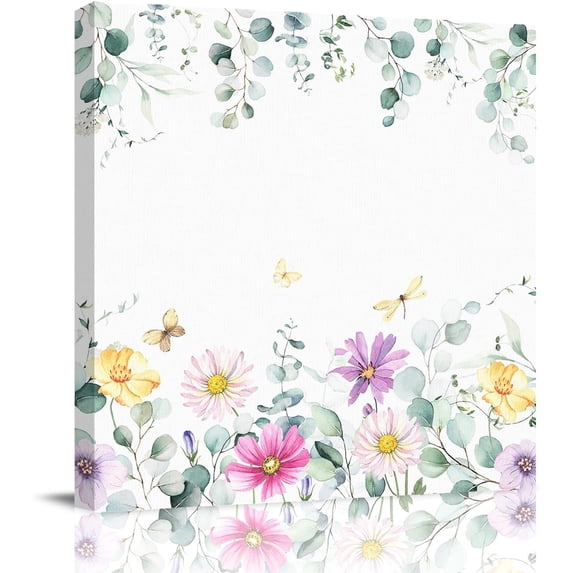 Canvas Wall Art Framed Wall Decoration Eucalyptus Leaves Daisy Wildflowers Wall Oil Paintings Butterfly Dragonfly Wall Artwork Ready to Hang Wall Pictures for Living Room Bedroom Office 16x16