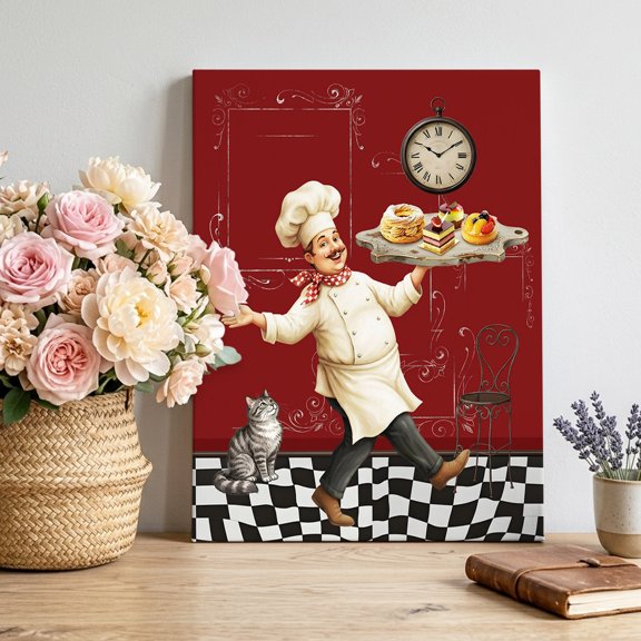 Canvas Wall Art, Funny Chef Framed Canvas Prints for Bedroom Living Room, Food Cooking Farmhouse Buffalo Plaid Red Gallery Wrapped Wall Decor for Home Office, Gifts, 12"x18" Ship Next Day