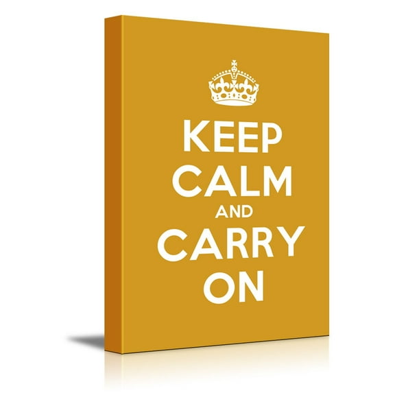 Canvas Wall Art Gallery Wrap Canvas Prints - Keep Calm and Carry On | Stretched Dark Yellow Canvas Home Art Ready to Hang - 16" x 24"