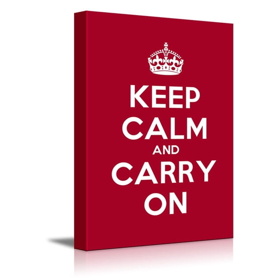 Canvas Wall Art Gallery Wrap Canvas Prints - Keep Calm and Carry On | Stretched Deep Red Canvas Home Art Ready to Hang - 12" x 18"